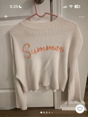 Moon & Madison Cropped “SUMMER” Knit Sweater 🍊🤍